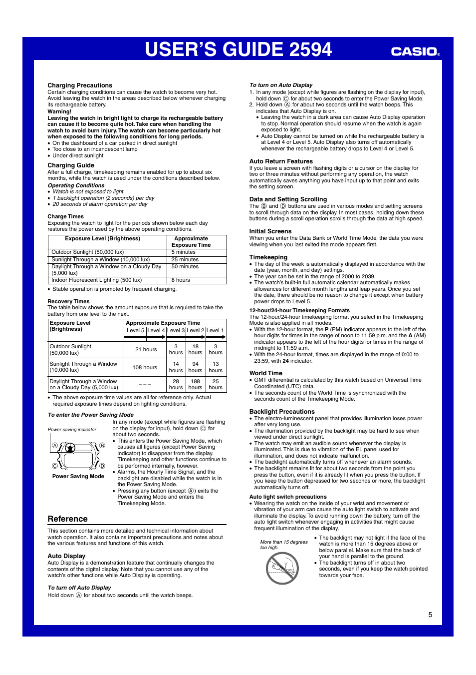 Reference, User’s guide 2594 | G-Shock GL-170-8JR User Manual | Page 5 / 6