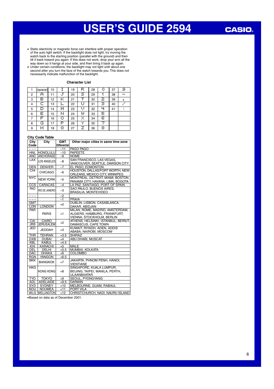 User’s guide 2594 | G-Shock GL-170-8JR User Manual | Page 6 / 6