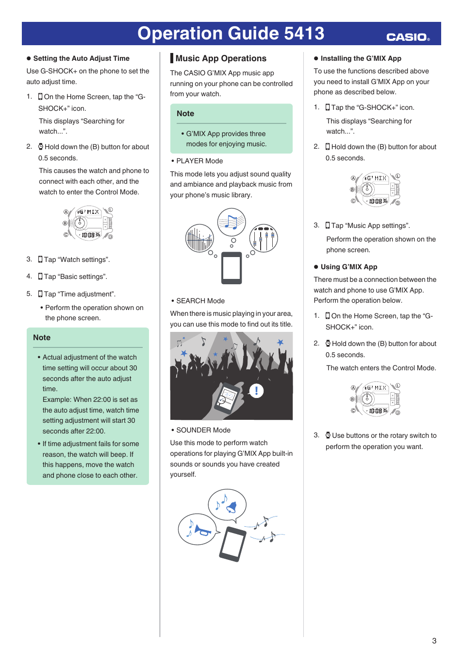 Music app operations, Operation guide 5413 | G-Shock GBA-400-1A User Manual | Page 3 / 18