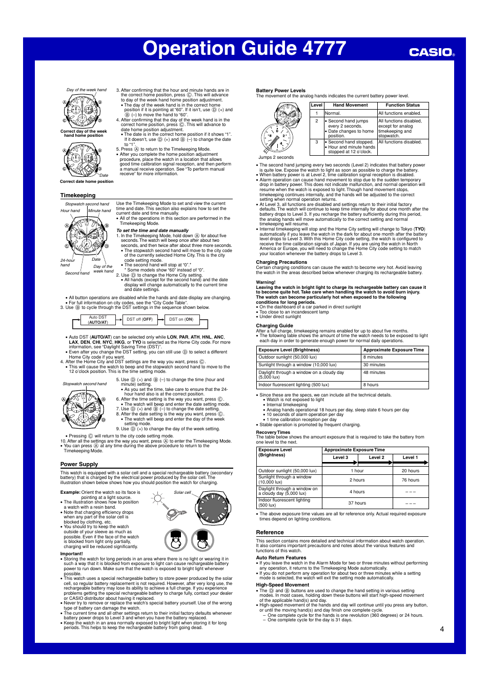 Timekeeping, Power supply, Reference | Operation guide 4777 | G-Shock GS-1100-1A User Manual | Page 4 / 5