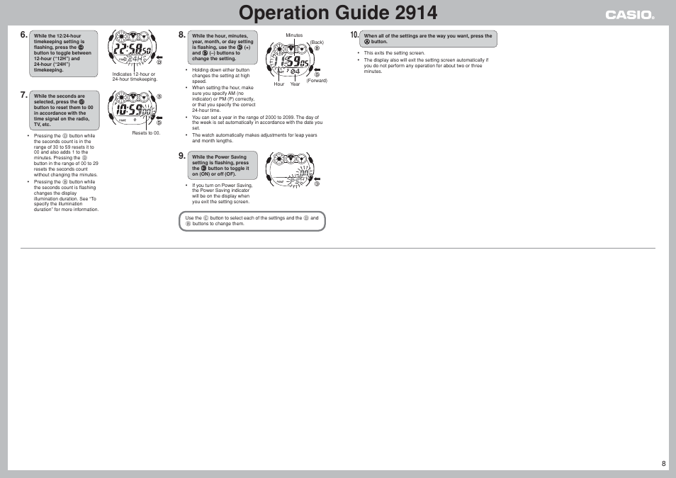 Operation guide 2914 | G-Shock GW-002BJ-1 User Manual | Page 8 / 8