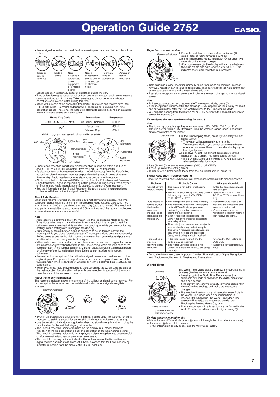 World time, Operation guide 2752 | G-Shock GW-1000BDJ-8A User Manual | Page 2 / 6
