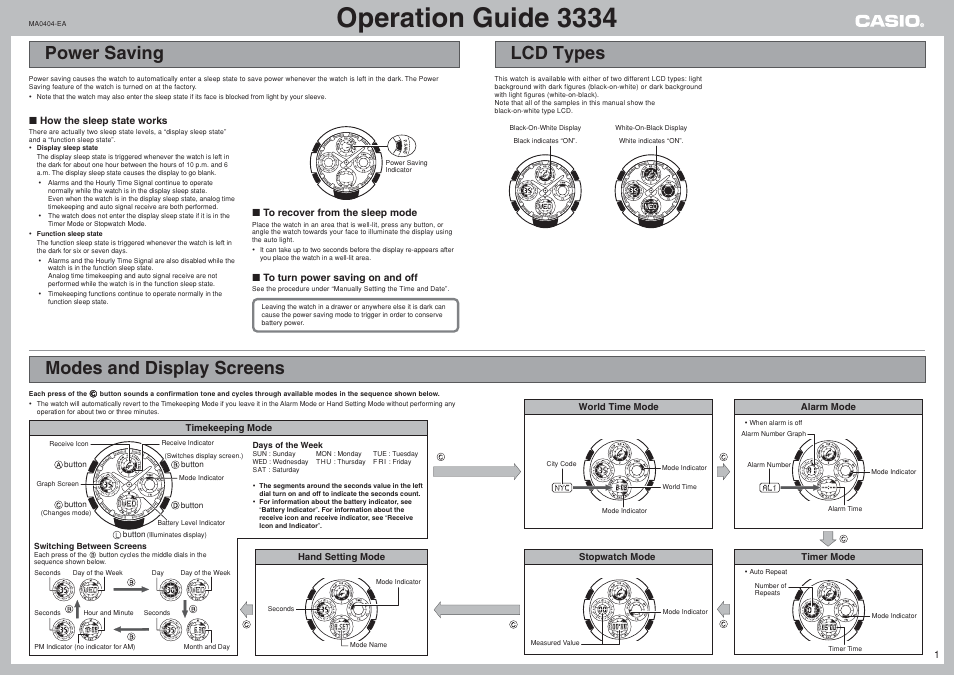 G-Shock 3334 User Manual | 8 pages