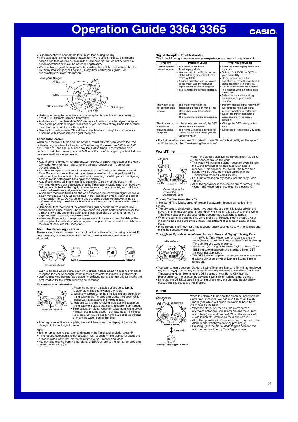 World time, Alarm | G-Shock GW-1400DJ-1A User Manual | Page 2 / 6