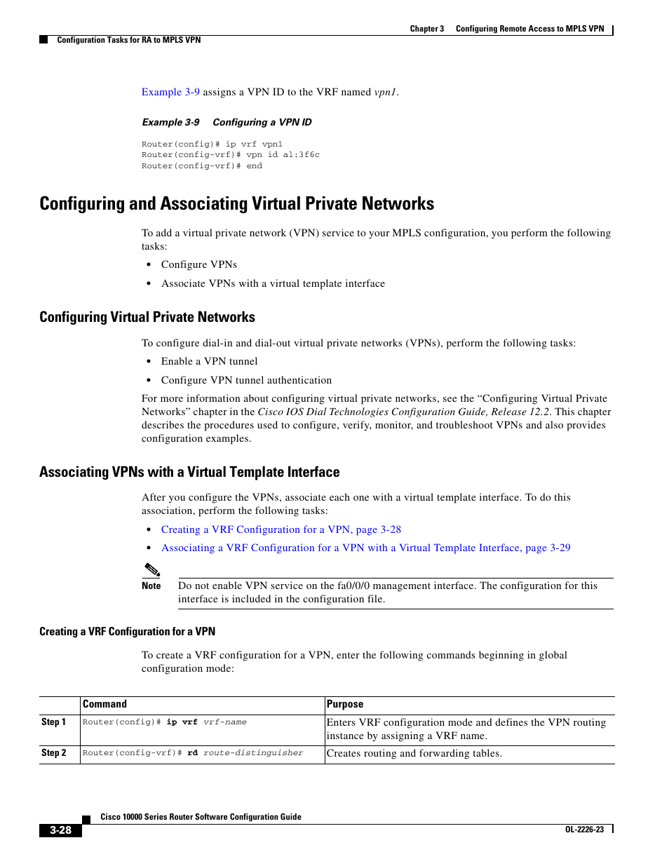 Configuring virtual private networks, Associating vpns with a virtual template interface, Configuring virtual private networks” section on | Cisco 10000 User Manual | Page 110 / 556