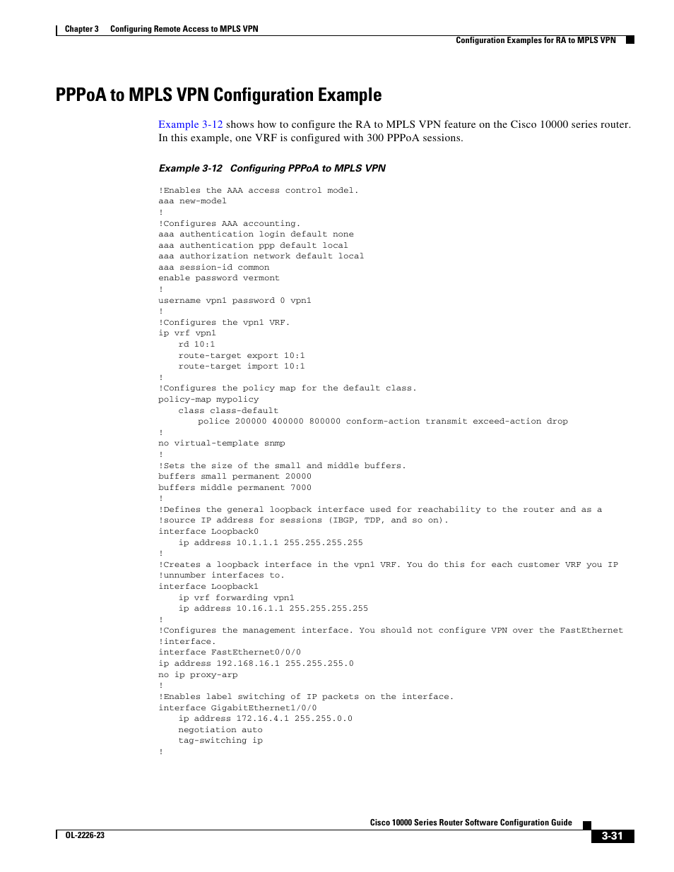 Pppoa to mpls vpn configuration example | Cisco 10000 User Manual | Page 113 / 556