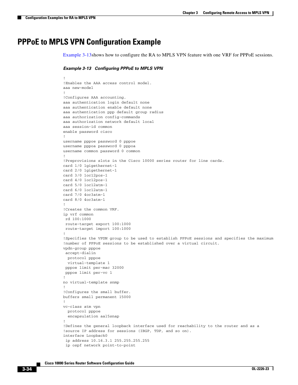 Pppoe to mpls vpn configuration example | Cisco 10000 User Manual | Page 116 / 556