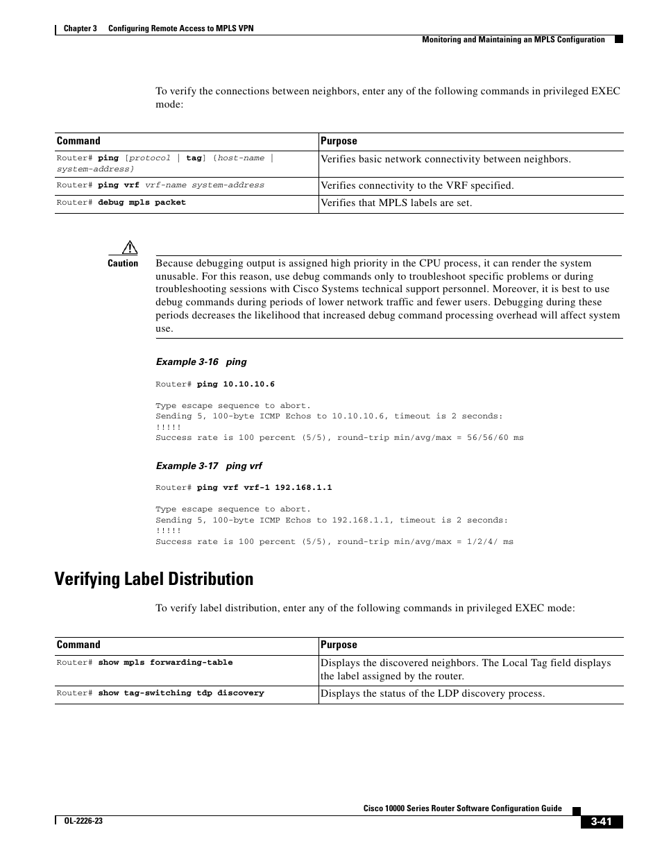 Verifying label distribution | Cisco 10000 User Manual | Page 123 / 556