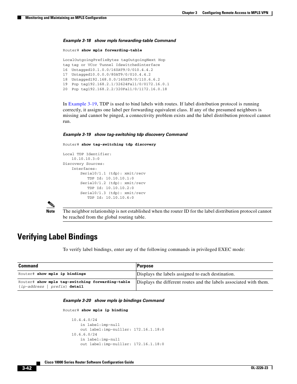 Verifying label bindings | Cisco 10000 User Manual | Page 124 / 556