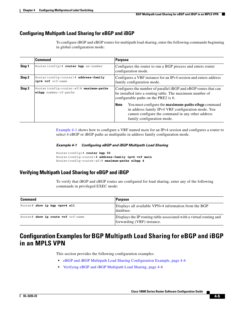 Verifying multipath load sharing for ebgp and ibgp | Cisco 10000 User Manual | Page 137 / 556