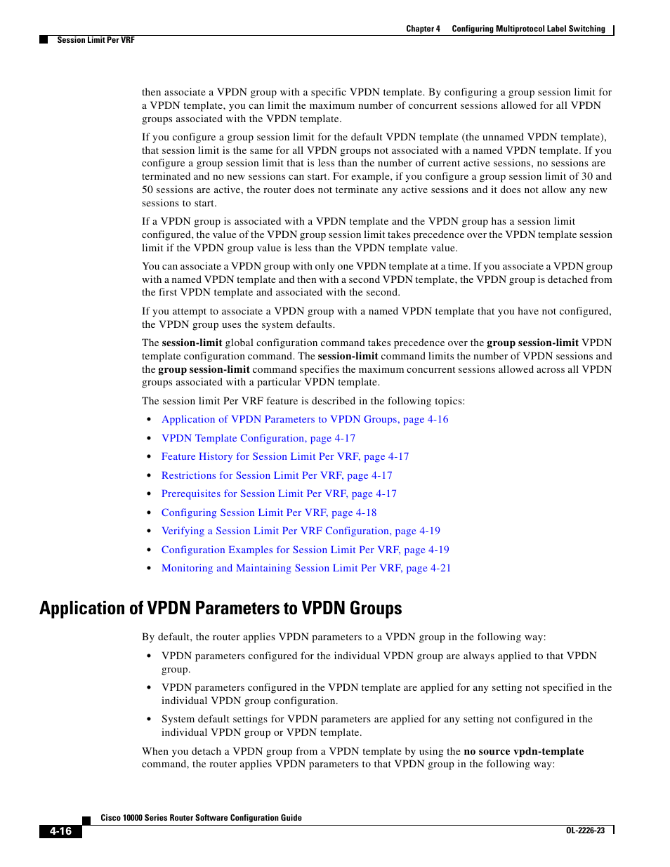 Application of vpdn parameters to vpdn groups | Cisco 10000 User Manual | Page 148 / 556