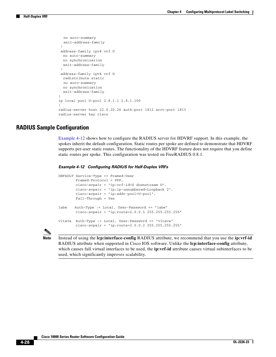 Radius sample configuration | Cisco 10000 User Manual | Page 160 / 556