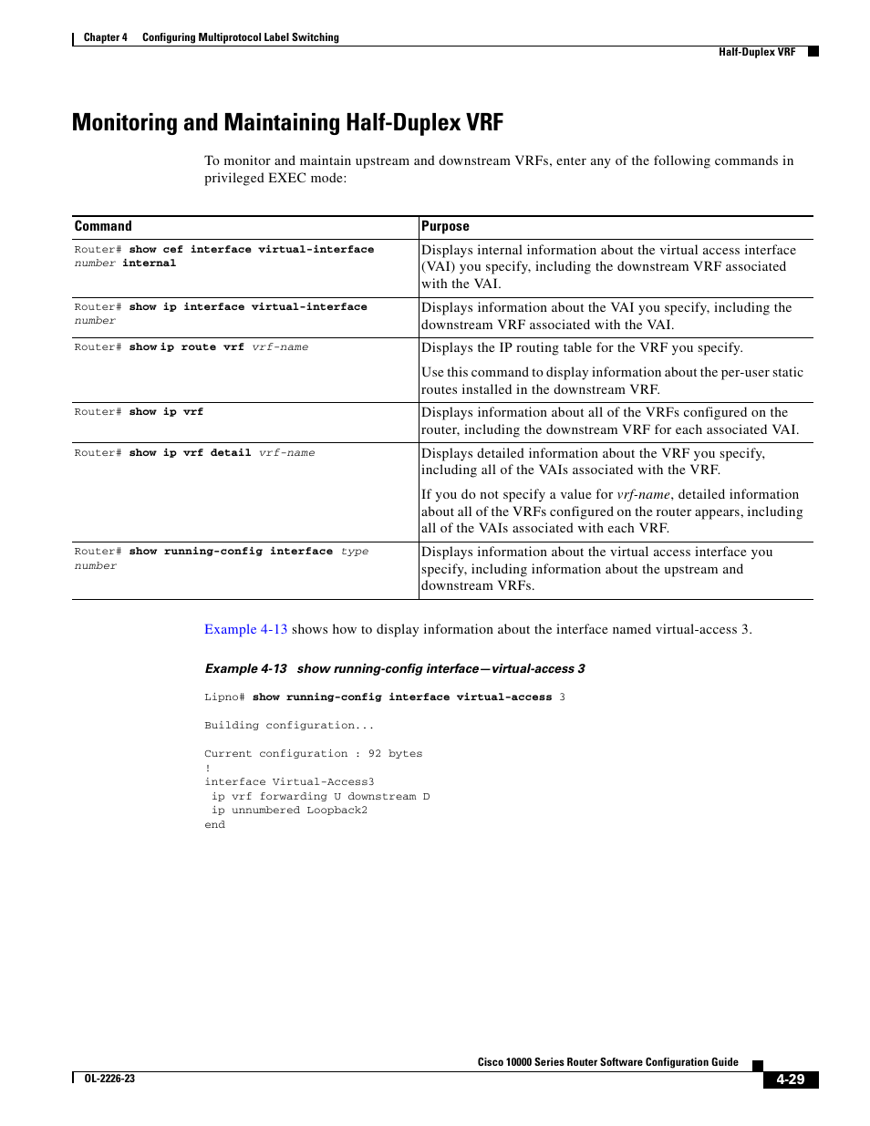 Monitoring and maintaining half-duplex vrf | Cisco 10000 User Manual | Page 161 / 556