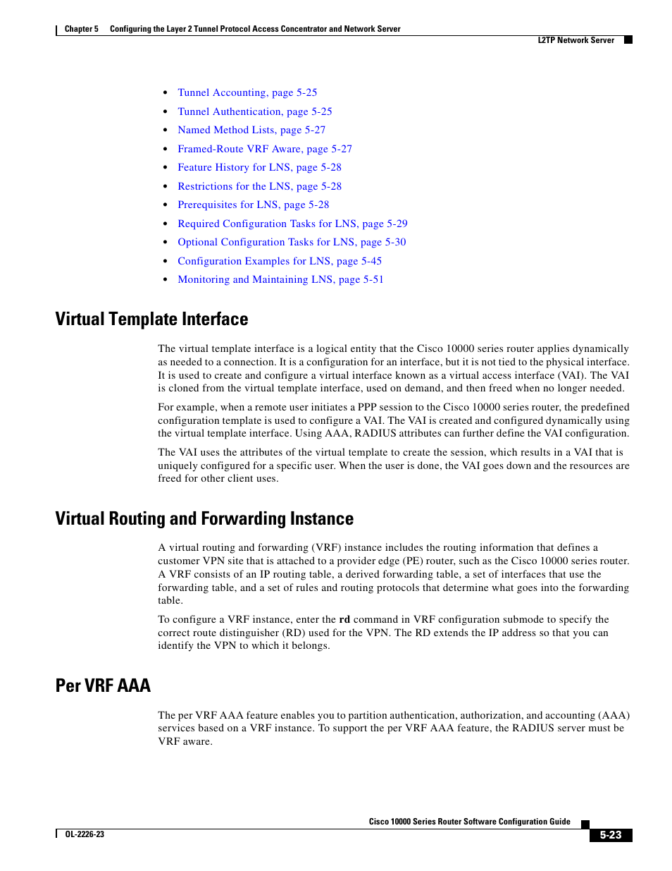 Virtual template interface, Virtual routing and forwarding instance, Per vrf aaa | Cisco 10000 User Manual | Page 187 / 556