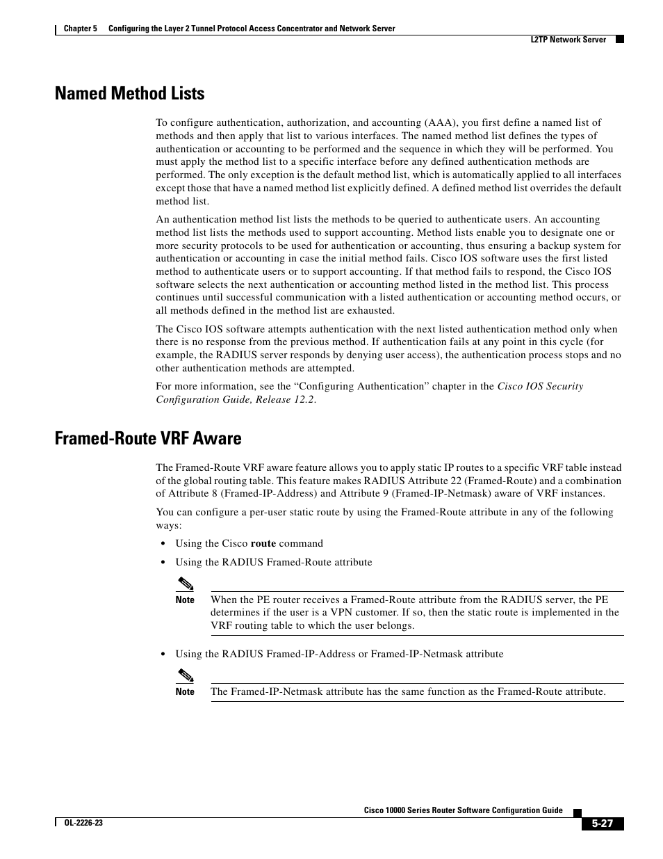 Named method lists, Framed-route vrf aware | Cisco 10000 User Manual | Page 191 / 556