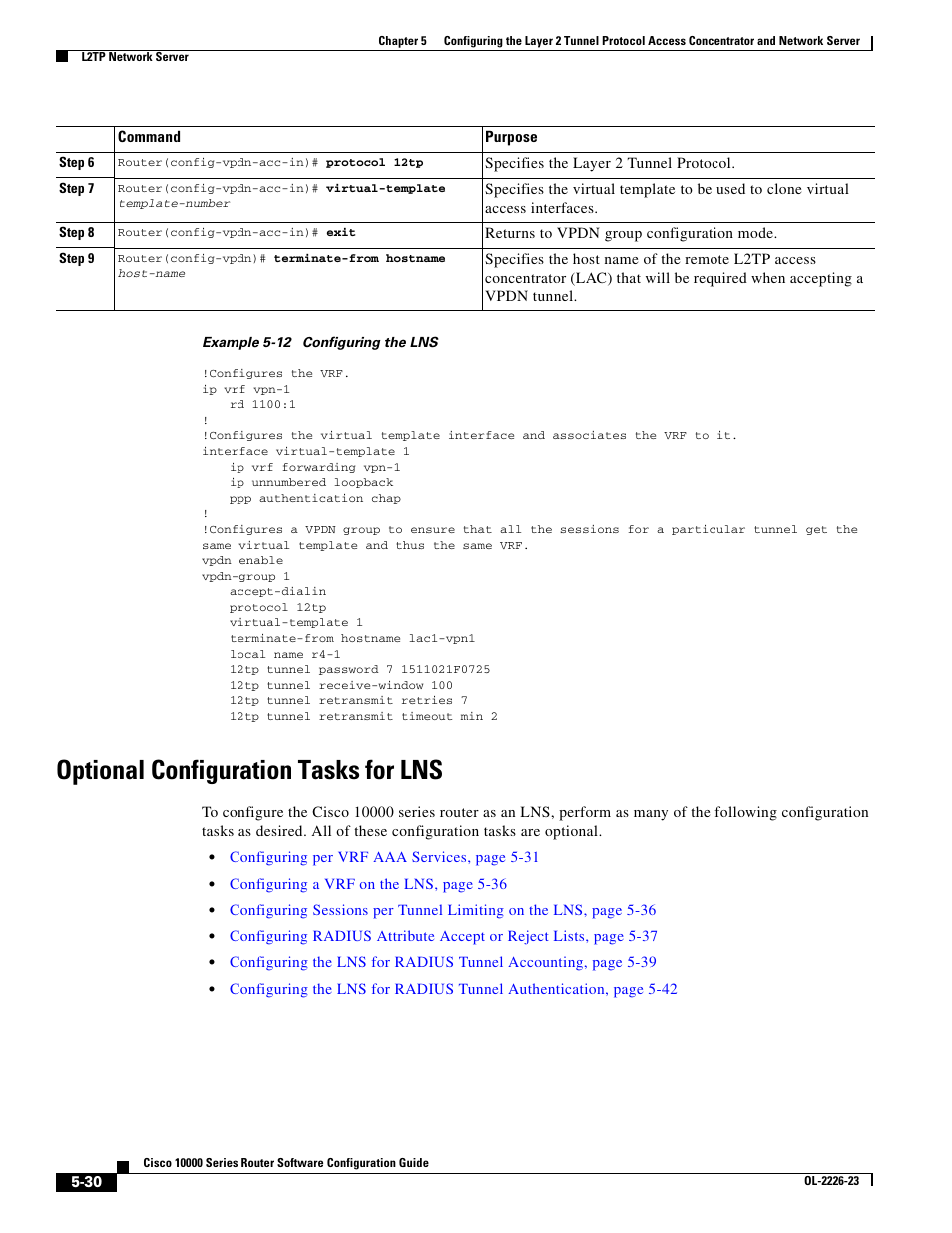 Optional configuration tasks for lns | Cisco 10000 User Manual | Page 194 / 556