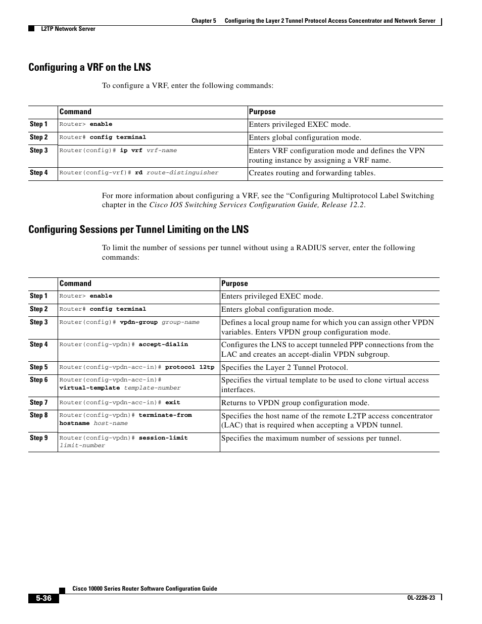 Configuring a vrf on the lns | Cisco 10000 User Manual | Page 200 / 556