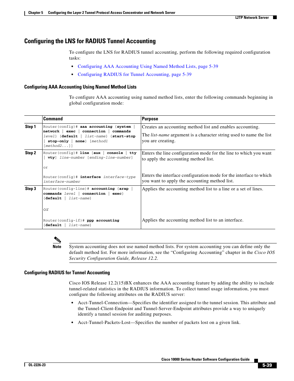 Configuring the lns for radius tunnel accounting | Cisco 10000 User Manual | Page 203 / 556