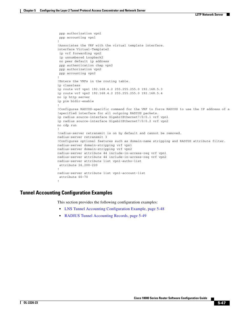 Tunnel accounting configuration examples | Cisco 10000 User Manual | Page 211 / 556