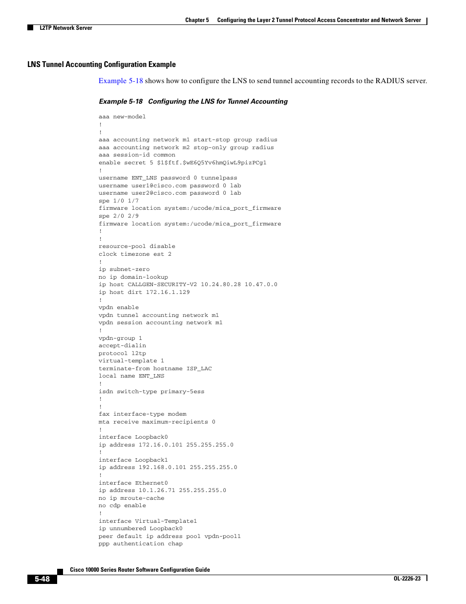 Lns tunnel accounting configuration example | Cisco 10000 User Manual | Page 212 / 556