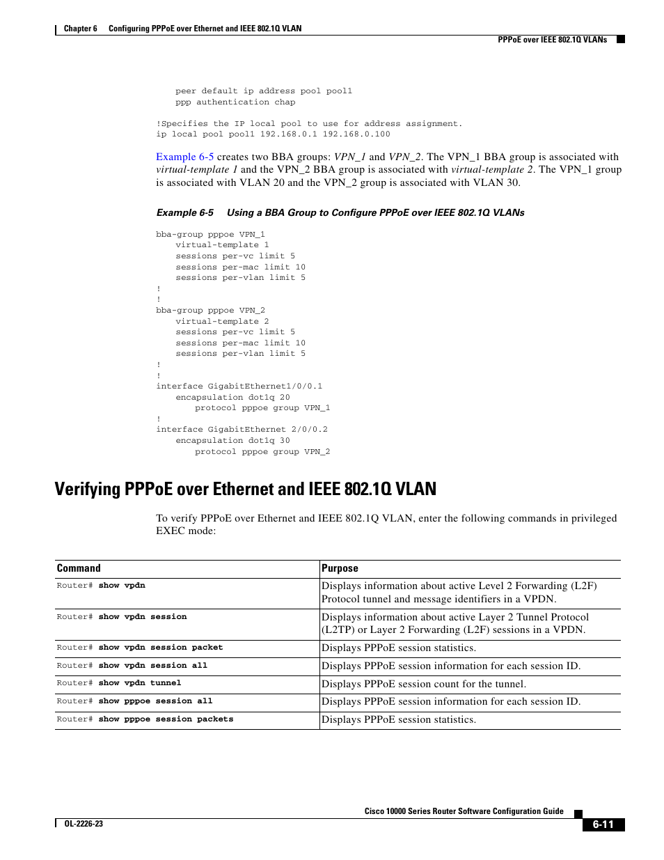 Verifying pppoe over ethernet and ieee 802.1q vlan | Cisco 10000 User Manual | Page 227 / 556