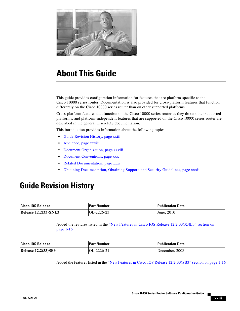 About this guide, Guide revision history | Cisco 10000 User Manual | Page 23 / 556