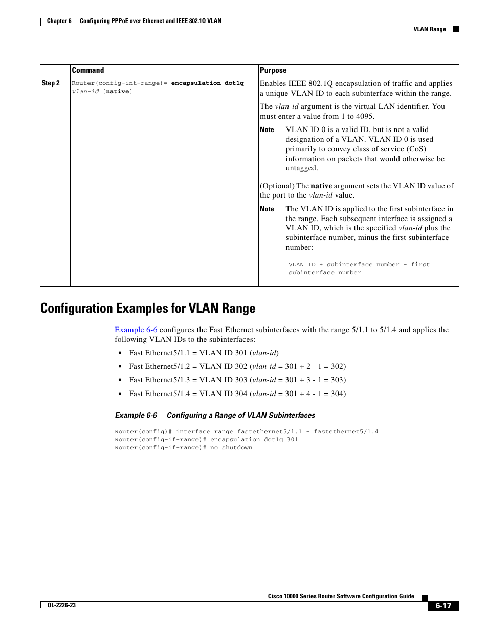 Configuration examples for vlan range | Cisco 10000 User Manual | Page 233 / 556