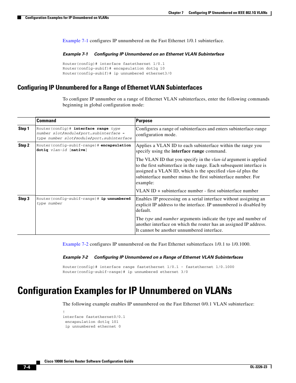 Configuration examples for ip unnumbered on vlans | Cisco 10000 User Manual | Page 238 / 556