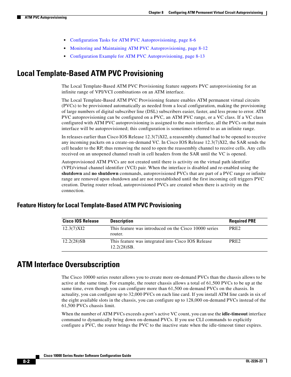 Local template-based atm pvc provisioning, Atm interface oversubscription | Cisco 10000 User Manual | Page 242 / 556