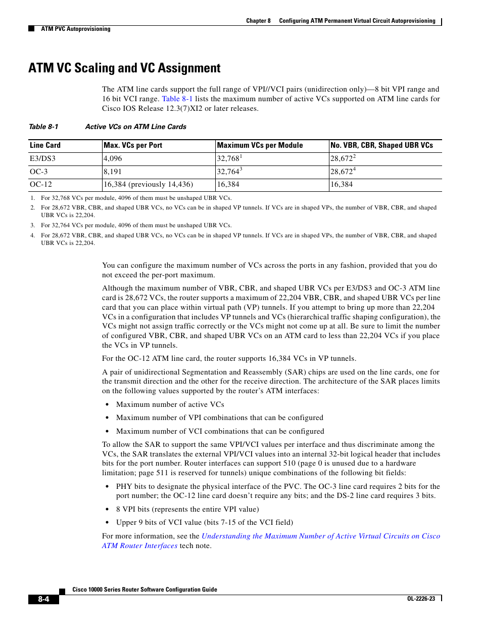 Atm vc scaling and vc assignment | Cisco 10000 User Manual | Page 244 / 556