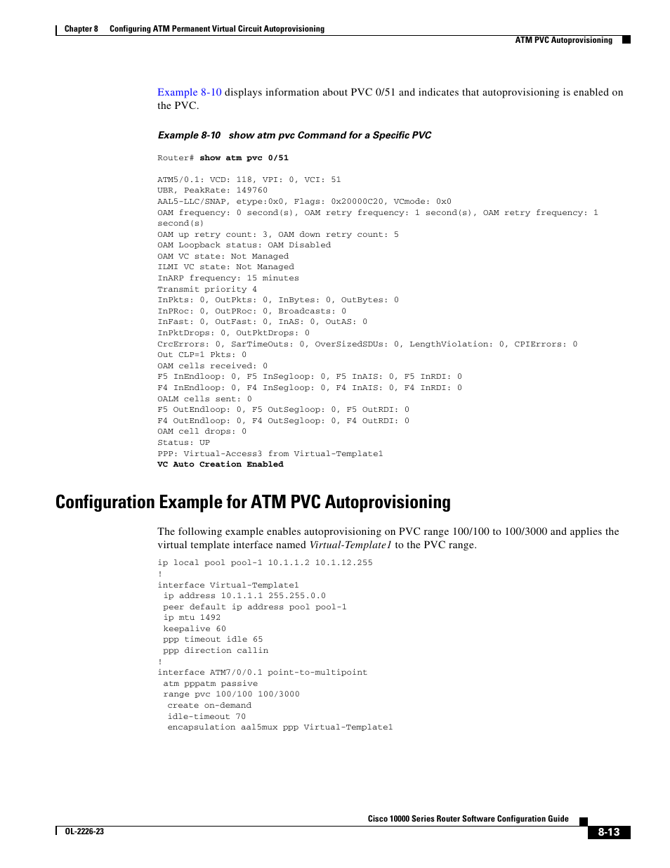 Configuration example for atm pvc autoprovisioning | Cisco 10000 User Manual | Page 253 / 556