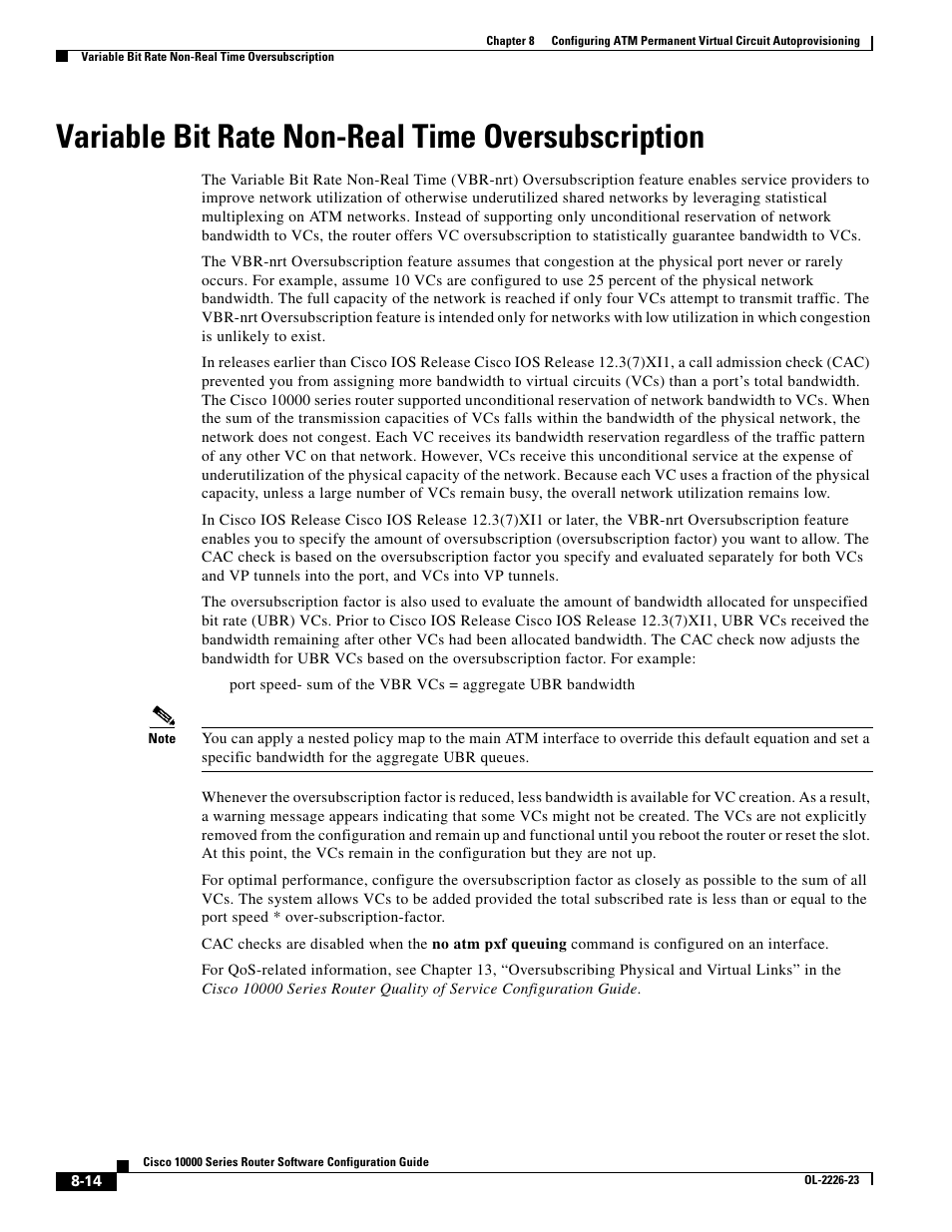 Variable bit rate non-real time oversubscription | Cisco 10000 User Manual | Page 254 / 556