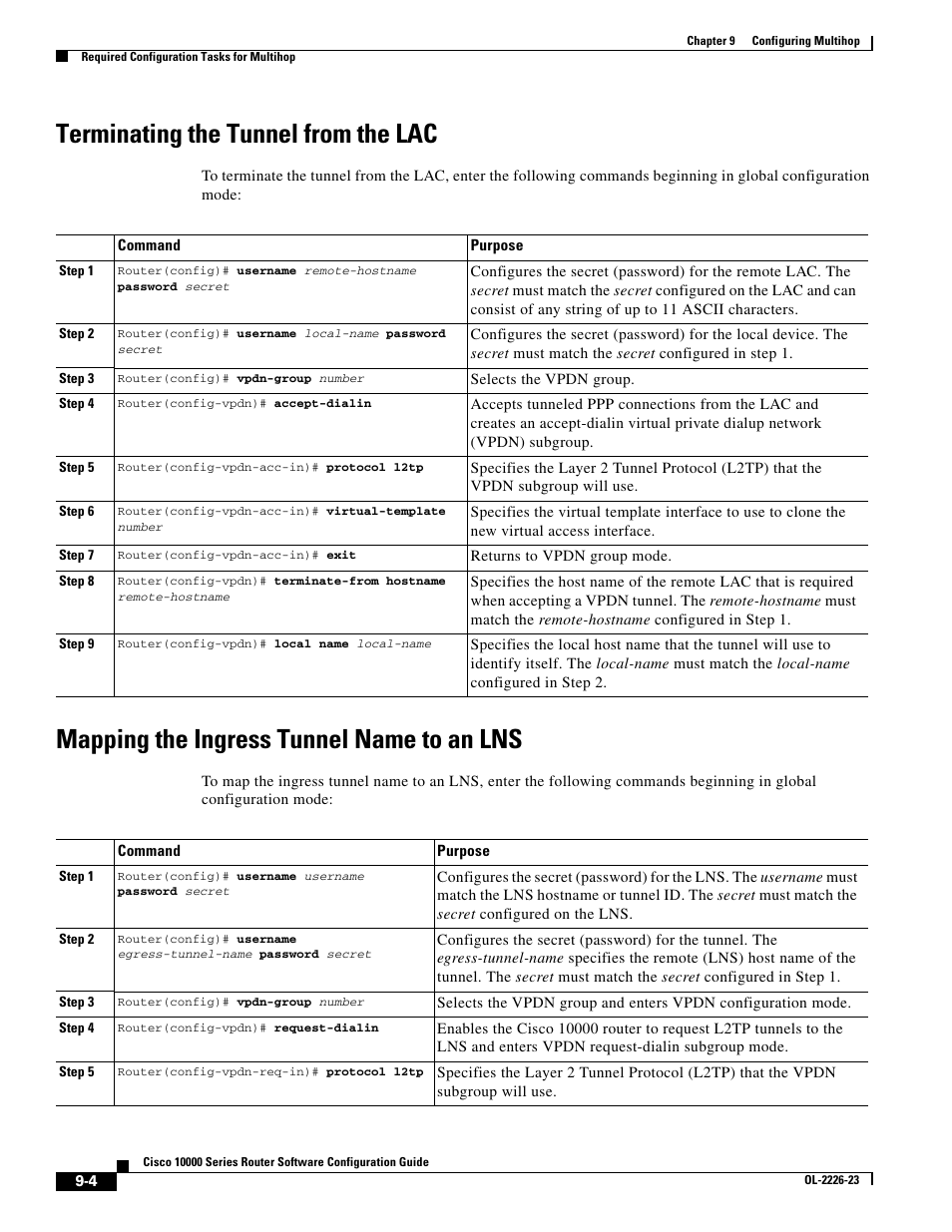 Terminating the tunnel from the lac, Mapping the ingress tunnel name to an lns | Cisco 10000 User Manual | Page 262 / 556