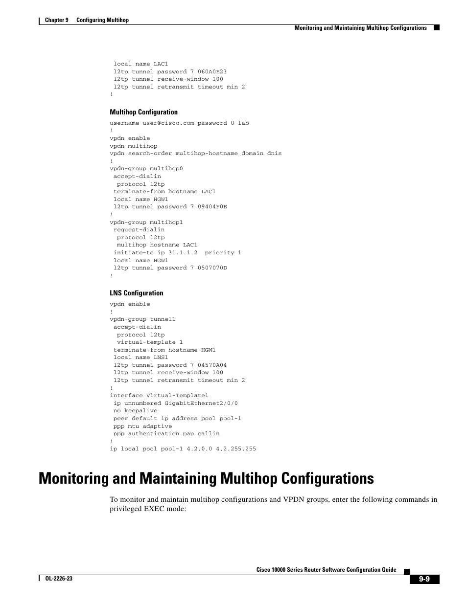 Monitoring and maintaining multihop configurations | Cisco 10000 User Manual | Page 267 / 556