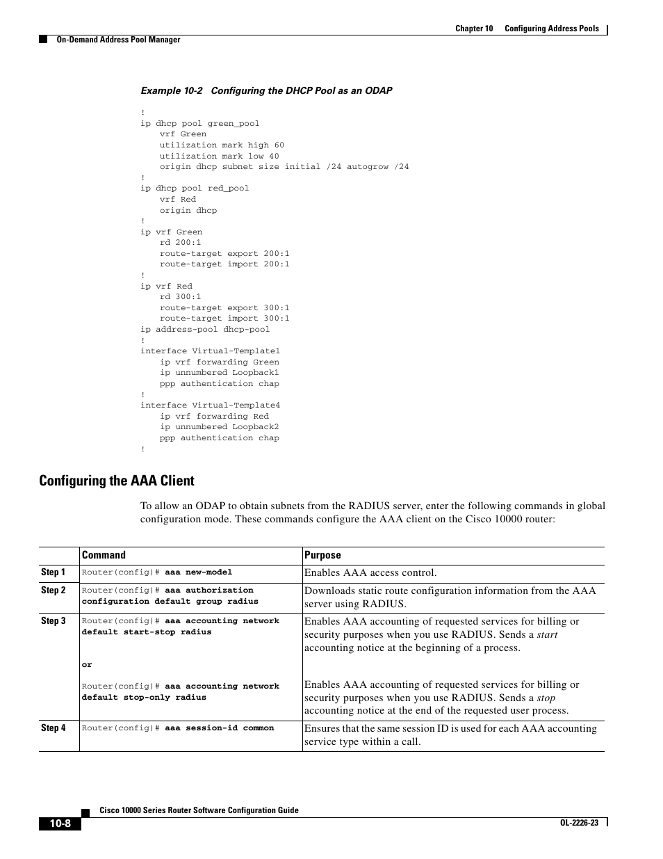 Configuring the aaa client, Example 10-2 | Cisco 10000 User Manual | Page 278 / 556