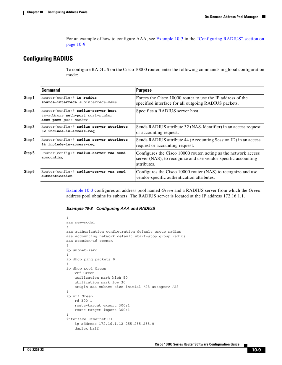 Configuring radius | Cisco 10000 User Manual | Page 279 / 556