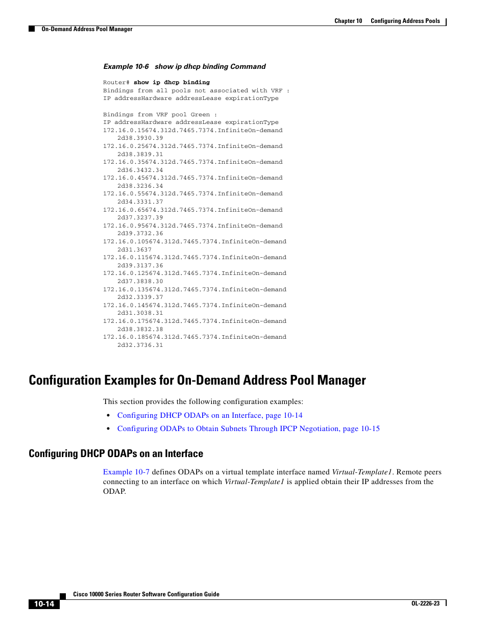 Configuring dhcp odaps on an interface | Cisco 10000 User Manual | Page 284 / 556