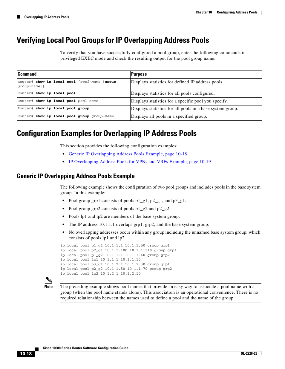 Generic ip overlapping address pools example | Cisco 10000 User Manual | Page 288 / 556