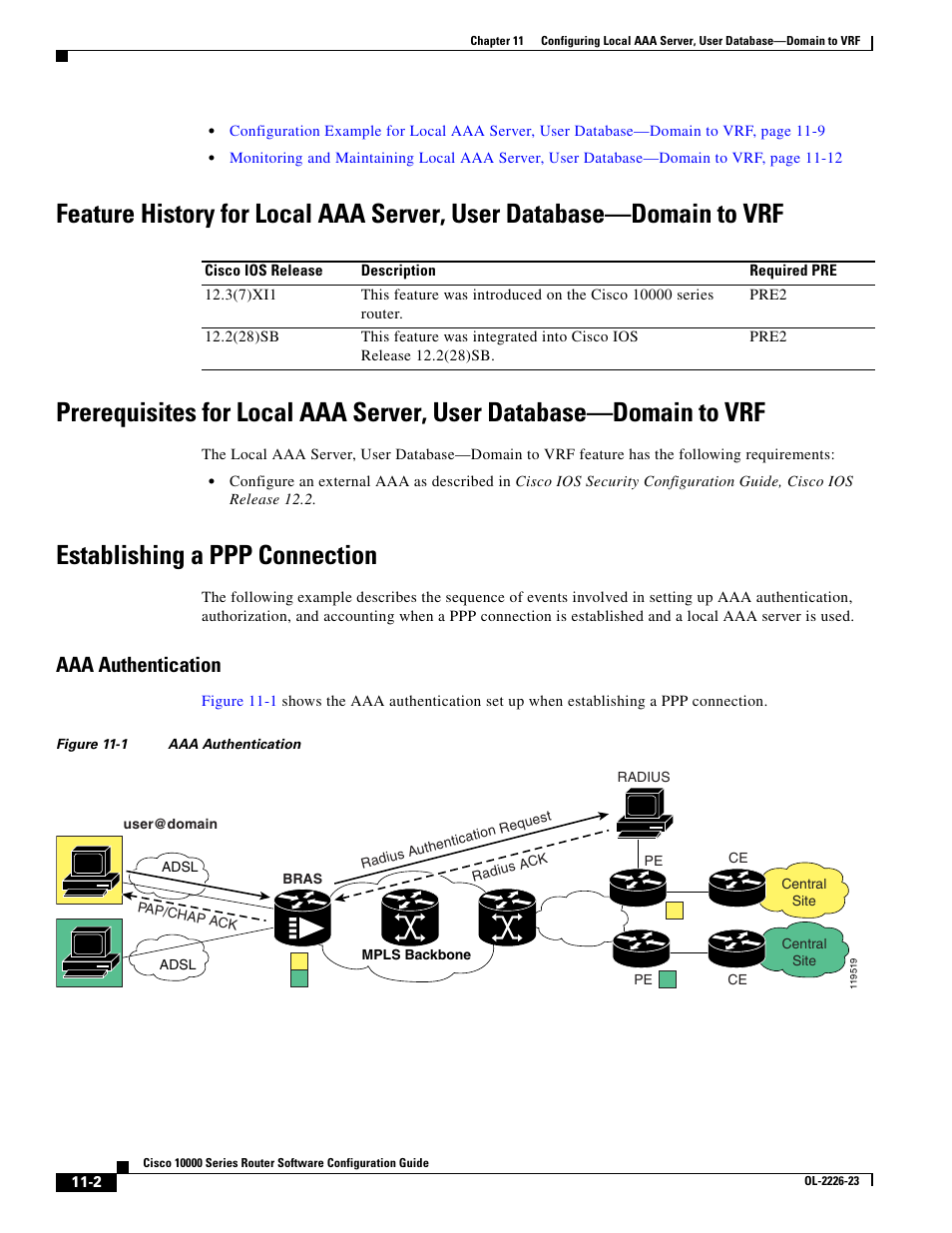 Establishing a ppp connection, Aaa authentication | Cisco 10000 User Manual | Page 292 / 556