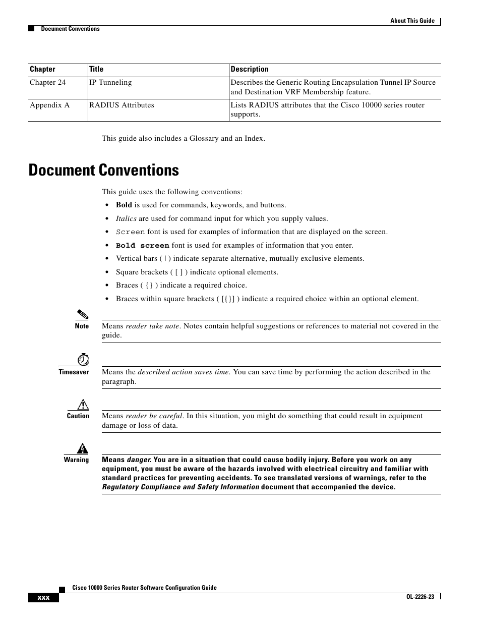 Document conventions | Cisco 10000 User Manual | Page 30 / 556