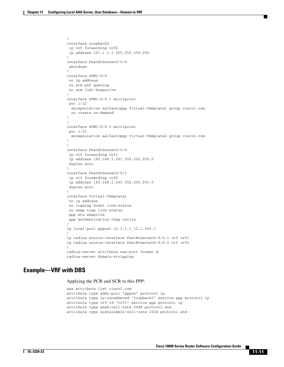 Example-vrf with dbs, Example—vrf with dbs | Cisco 10000 User Manual | Page 301 / 556