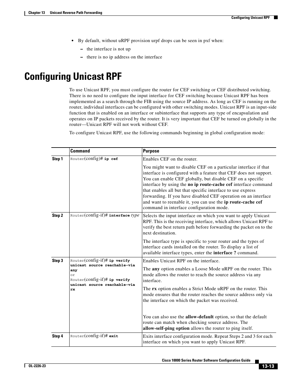 Configuring unicast rpf | Cisco 10000 User Manual | Page 315 / 556