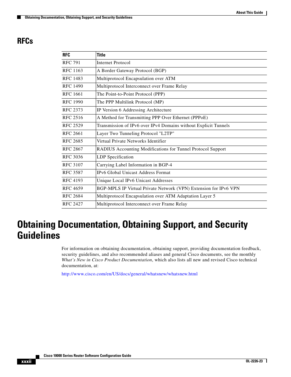 Rfcs | Cisco 10000 User Manual | Page 32 / 556