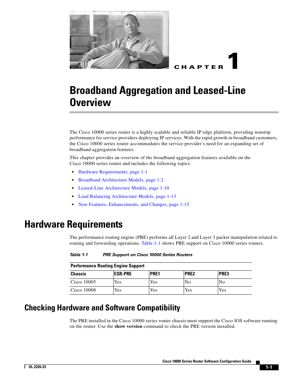 Broadband aggregation and leased-line overview, Hardware requirements, Checking hardware and software compatibility | C h a p t e r | Cisco 10000 User Manual | Page 33 / 556