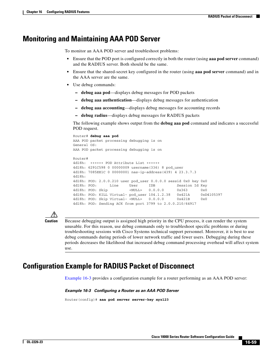 Monitoring and maintaining aaa pod server | Cisco 10000 User Manual | Page 361 / 556