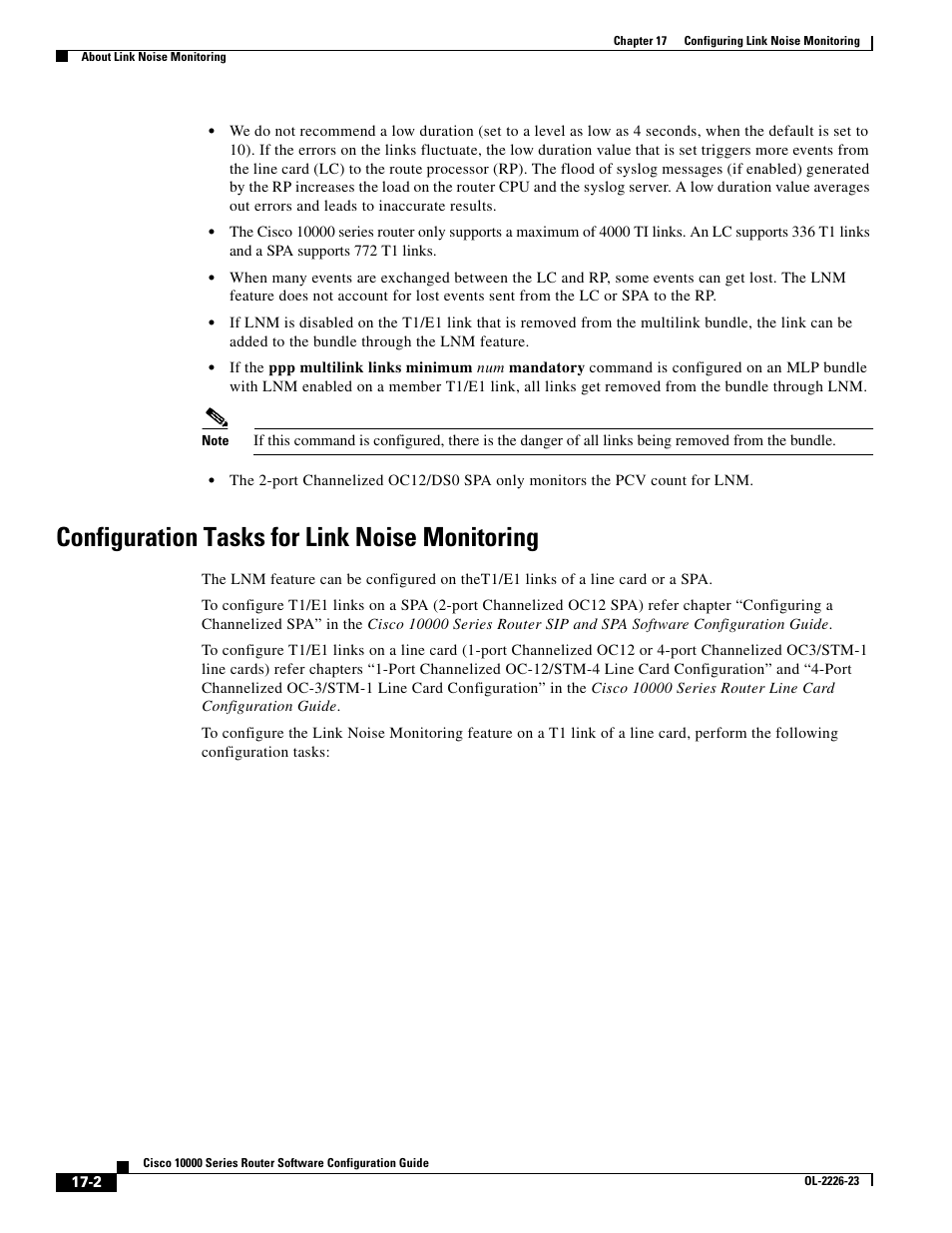 Configuration tasks for link noise monitoring | Cisco 10000 User Manual | Page 364 / 556