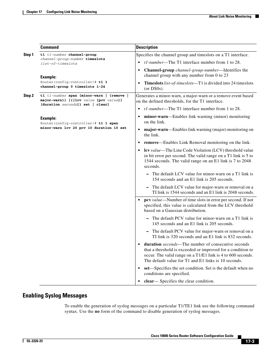 Enabling syslog messages | Cisco 10000 User Manual | Page 365 / 556