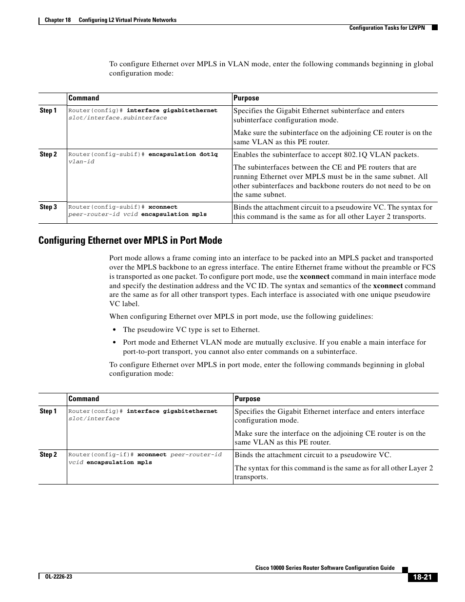 Configuring ethernet over mpls in port mode | Cisco 10000 User Manual | Page 389 / 556