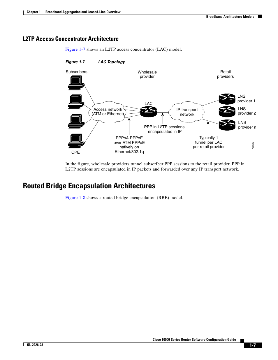 L2tp access concentrator architecture, Routed bridge encapsulation architectures | Cisco 10000 User Manual | Page 39 / 556