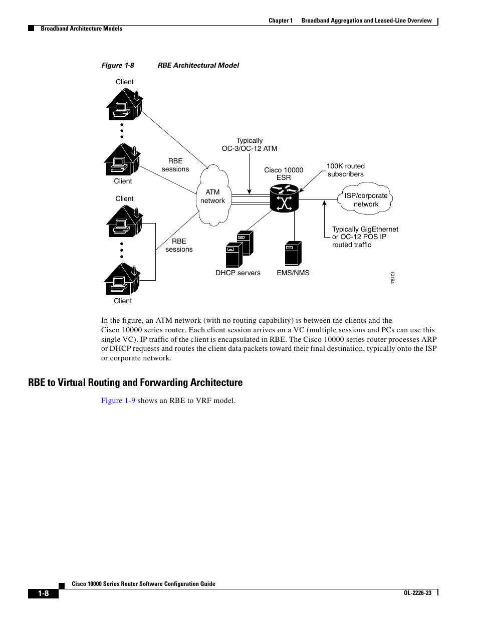 Rbe to virtual routing and forwarding architecture, Figure 1-8 | Cisco 10000 User Manual | Page 40 / 556